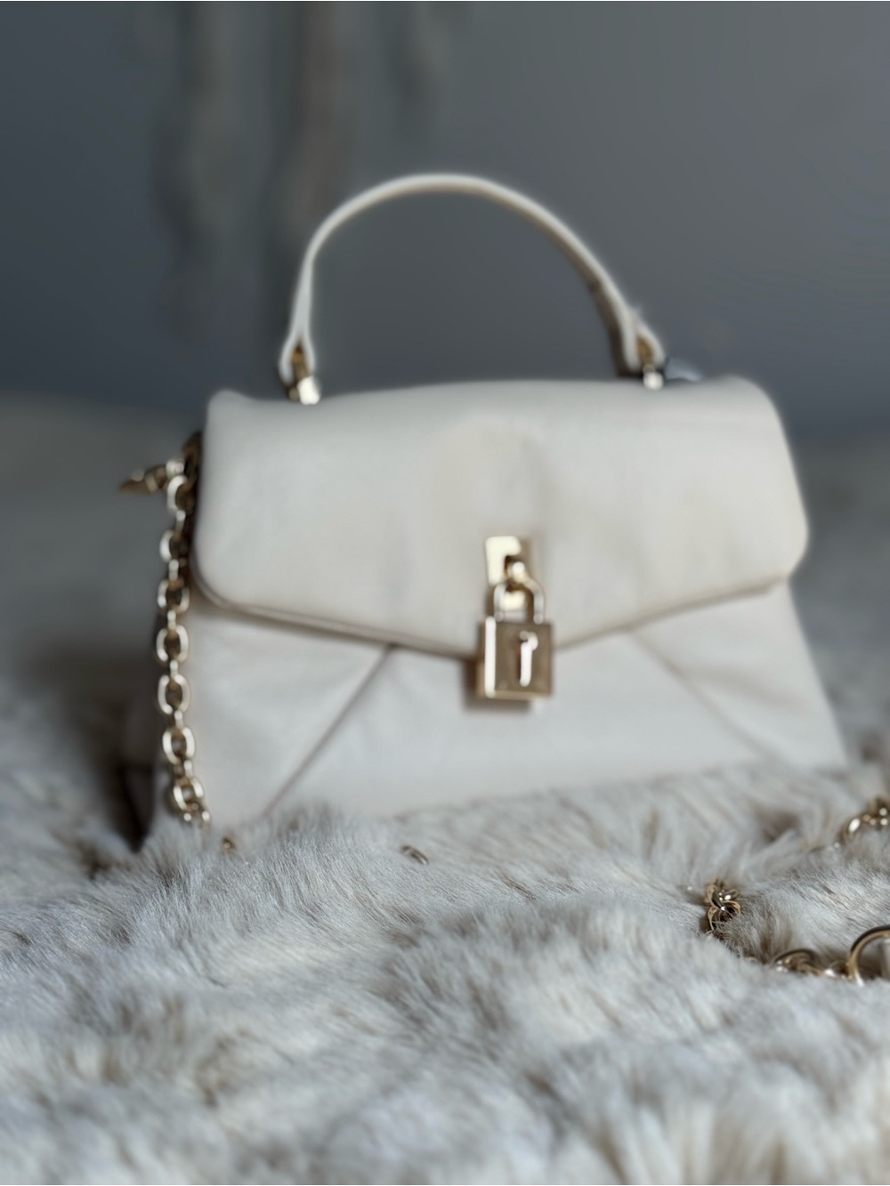 Ted Baker Cream Top-Handle Satchel with Gold Chain